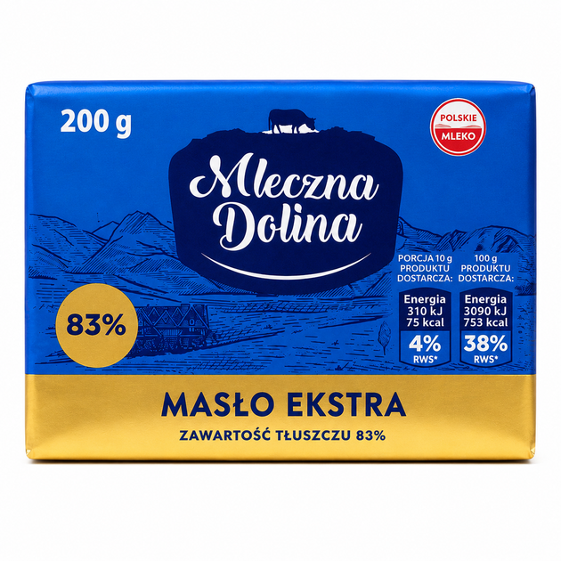 Масло вершкове екстра Mleczna Dolina 83% 200 г - Фото 2 Масло вершкове екстра Mleczna Dolina 83% 200 г - зображення 2