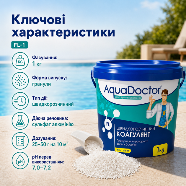 Засіб для усунення мутності води AquaDoctor флокулянт у гранулах 1 кг - Фото 3 Засіб для усунення мутності води AquaDoctor флокулянт у гранулах 1 кг - изображение 3