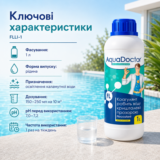 Рідкий засіб для усунення мутності води AquaDoctor флокулянт 1 л - зображення 2
