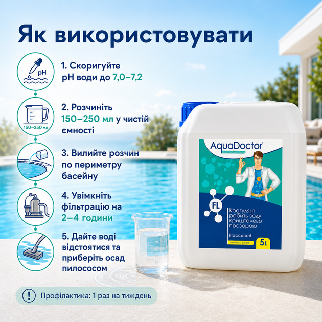Коагулянт для очищення та прозорості басейну AquaDoctor рідина 5 л - изображение 2
