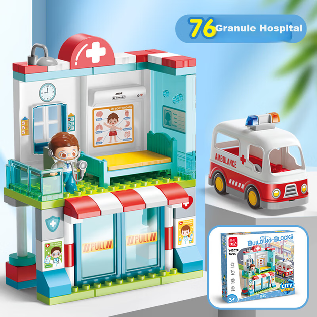 Конструктор FEELO City Больница 76 деталей (Y42021) - Фото 3 Конструктор FEELO City Больница 76 деталей (Y42021) - изображение 3