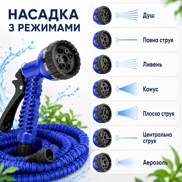 Шланг садовый Magic Hose синий растяжной 45 м с распылительной насадкой - Фото 3 Шланг садовый Magic Hose синий растяжной 45 м с распылительной насадкой - изображение 3