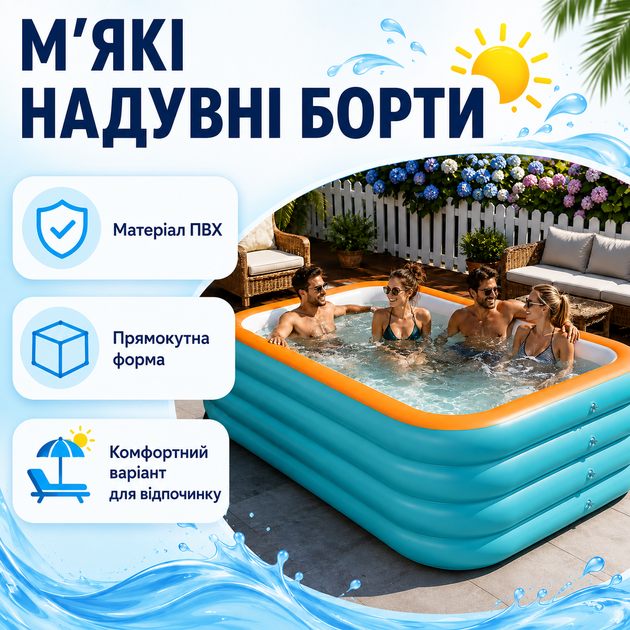 Бассейн надувной семейный 210×145×56 см для детей и взрослых - изображение 3