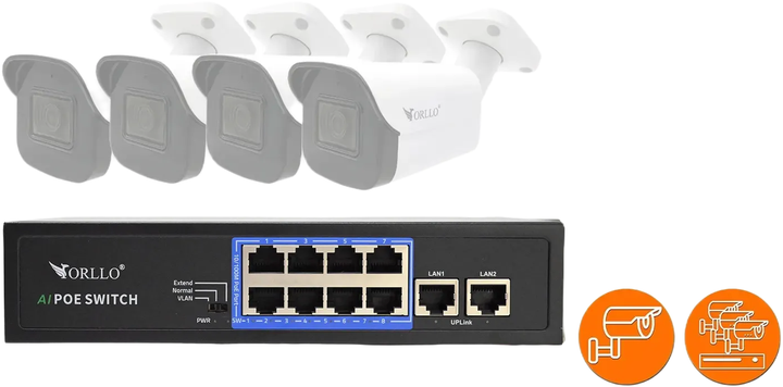 Przełącznik Orllo PoE N-SWITCH 8CH (N-SWITCH-POE-8CH-1) - obraz 4