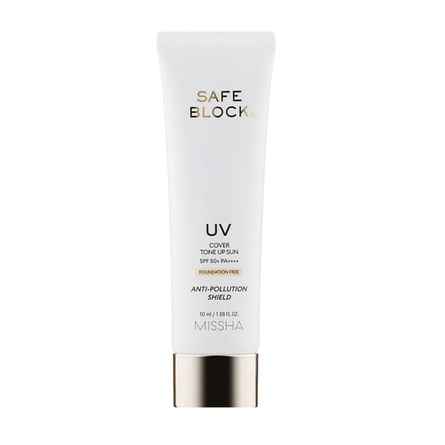 Сонцезахисний крем MISSHA Safe Block RX Cover Tone Up Sun SPF50+ PA++++ Foundation Free 50мл — тонуючий захист та вирівнювання - Фото 2 Сонцезахисний крем MISSHA Safe Block RX Cover Tone Up Sun SPF50+ PA++++ Foundation Free 50мл — тонуючий захист та вирівнювання - изображение 2