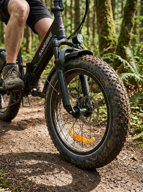Велосипед електричний потужний складний електро фетбайк для дорослих fatbike з фарою корзиною та крилами жіночий чоловічий електровелосипед з широкими колесами для міста села Shimano на акумуляторі 750W 48V 13Ah LOTDM20 SAMEBIKE Чорний глянсовий 73889 - Фото 10 Велосипед електричний потужний складний електро фетбайк для дорослих fatbike з фарою корзиною та крилами жіночий чоловічий електровелосипед з широкими колесами для міста села Shimano на акумуляторі 750W 48V 13Ah LOTDM20 SAMEBIKE Чорний глянсовий 73889 - зображення 10