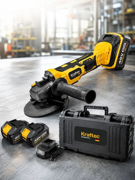 Аккумуляторная болгарка Krafftec DCG 413 48 В 6 Аг бесщеточная КШМ 125 мм с двумя аккумуляторами регулировкой оборотов и кейсом - изображение 4