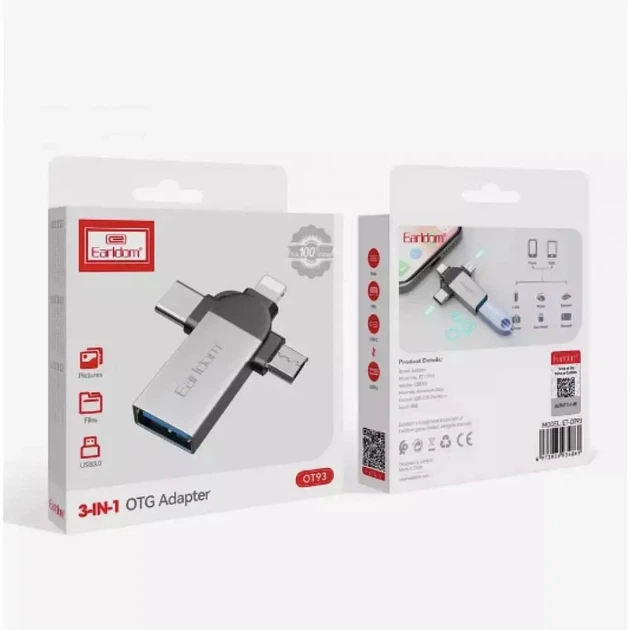 Переходник OTG Earldom ET-OT93 3-в-1 USB 3.0 на USB Type-C и Micro USB, универсальный адаптер для смартфона, планшета, ноутбука - Фото 3 Переходник OTG Earldom ET-OT93 3-в-1 USB 3.0 на USB Type-C и Micro USB, универсальный адаптер для смартфона, планшета, ноутбука - изображение 3