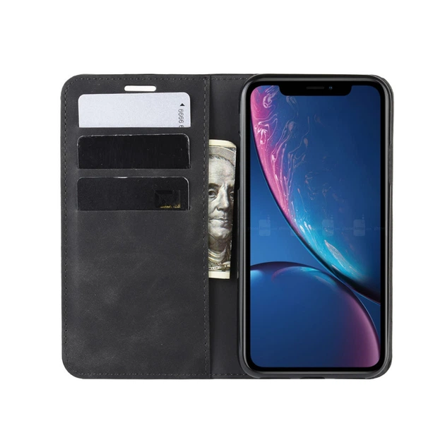 Чохол Taba Retro-Skin для iPhone XR-книжка шкіра PU з візитницею чорний - зображення 5