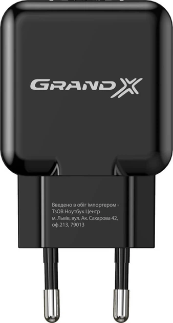 Мережевий зарядний пристрій Grand-X (1xUSB 5В/2.1А) Black (CH-03B) - Фото 3 Мережевий зарядний пристрій Grand-X (1xUSB 5В/2.1А) Black (CH-03B) - зображення 3