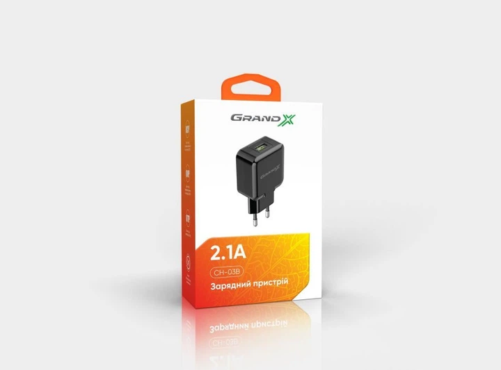 Мережевий зарядний пристрій Grand-X (1xUSB 5В/2.1А) Black (CH-03B) - Фото 4 Мережевий зарядний пристрій Grand-X (1xUSB 5В/2.1А) Black (CH-03B) - зображення 4