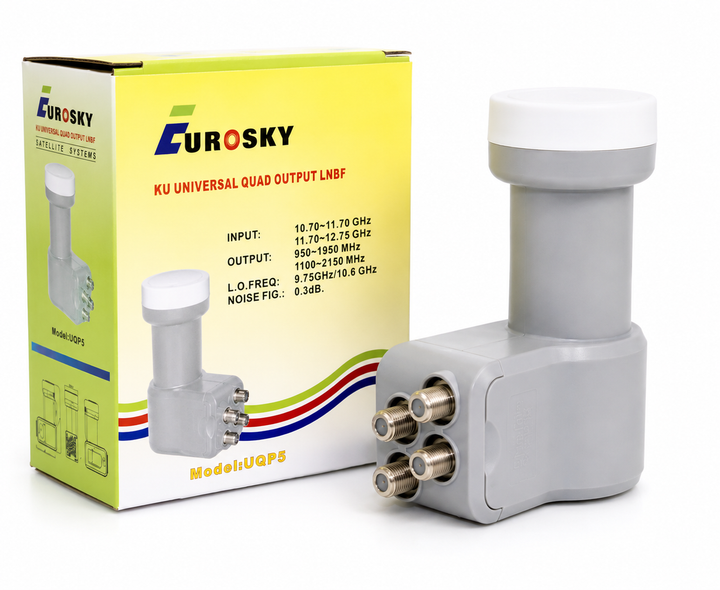 Конвертор супутниковий Eurosky UQP5 Universal Quad LNB, 4 виходи - Фото 2 Конвертор супутниковий Eurosky UQP5 Universal Quad LNB, 4 виходи - зображення 2