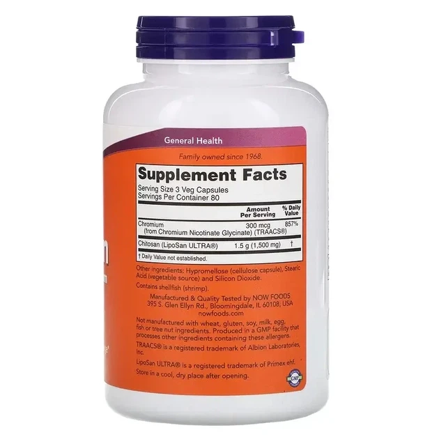 Хітозан NOW Foods Chitosan 500 мг 240 кап США - изображение 2
