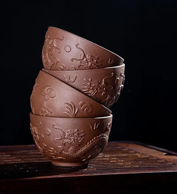 Глиняна коричнева піала з драконом, 100 мл - зображення 2