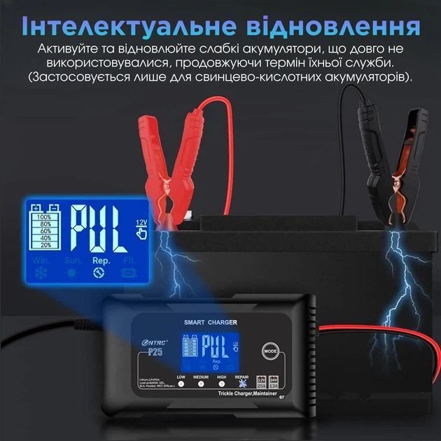 Автоматическое автомобильное зарядное устройство HTRC P25 Импульсное, функция ремонта Repair, десульфатор 12V 25A-24V 13A LiFePO4, AGM, GEL, EFB, WET (19525) - изображение 9
