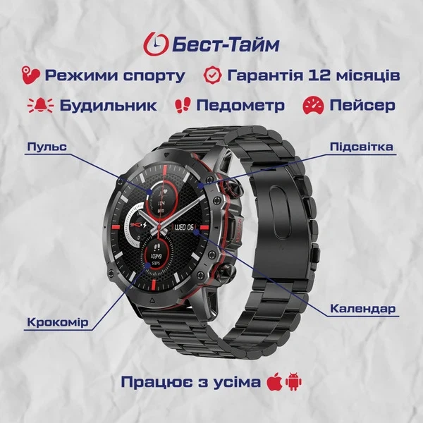 Розумний годинник Smart Forest Pro Black OLED 47х13 мм чорний сталь 60 г - зображення 5