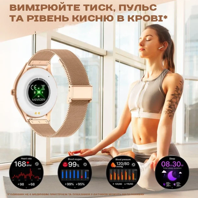 Розумний годинник Smart Milano Gold Rubber 69 г Метал Золотистий Рожевий AMOLED 466x466 - зображення 7