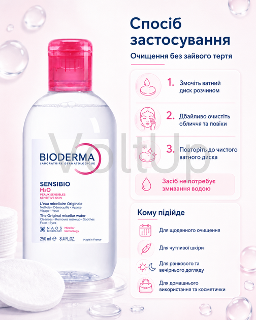 Мицеллярный лосьон Bioderma Sensibio H2O 250 мл - очищающая мицеллярная вода для чувствительной кожи лица и глаз - изображение 4