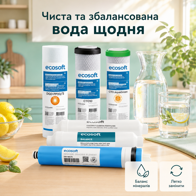 Повний комплект картриджів Ecosoft PURE Balance для зворотного осмосу,(6 модулів) - изображение 3
