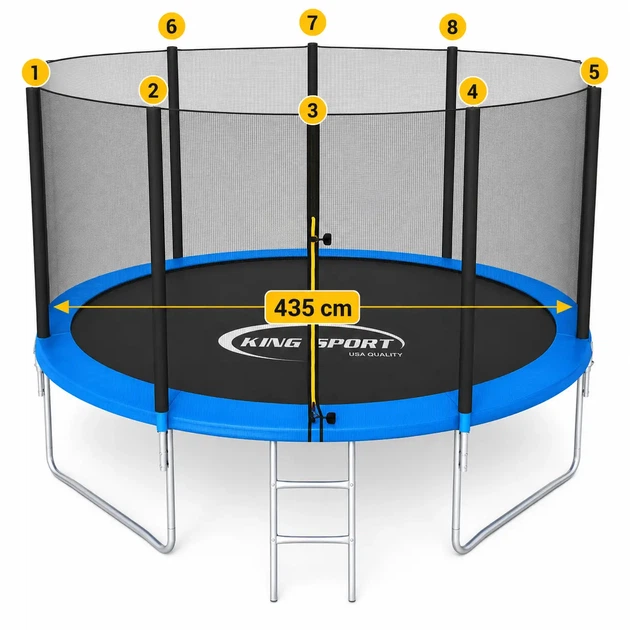 Батут King Sport 435 см 14 FT просторное и надежное игровое пространство для детей и взрослых - с лестницей, наружная сетка - изображение 4