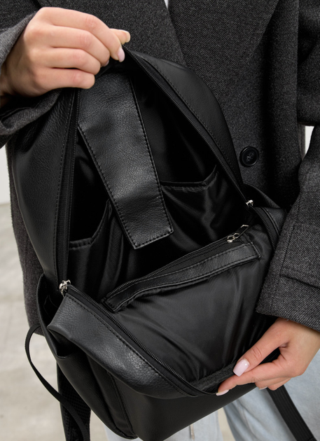 Вмісткий повсякденний Рюкзак жіночий Sambag Talary з екошкіри чорний - зображення 11