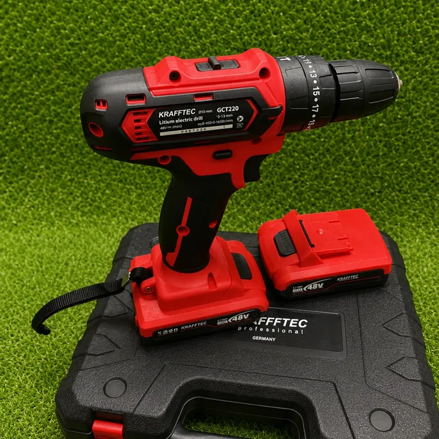 Аккумуляторный шуруповерт ударный Krafftec GCT220 48V 6Ah с двумя аккумуляторами набором инструментов гибким валом и кейсом - изображение 8