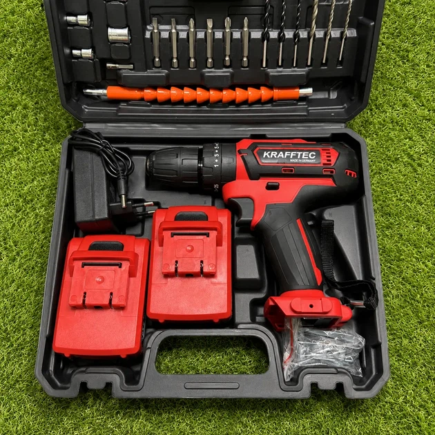Аккумуляторный шуруповерт ударный Krafftec GCT220 48V 6Ah с двумя аккумуляторами набором инструментов гибким валом и кейсом - изображение 9