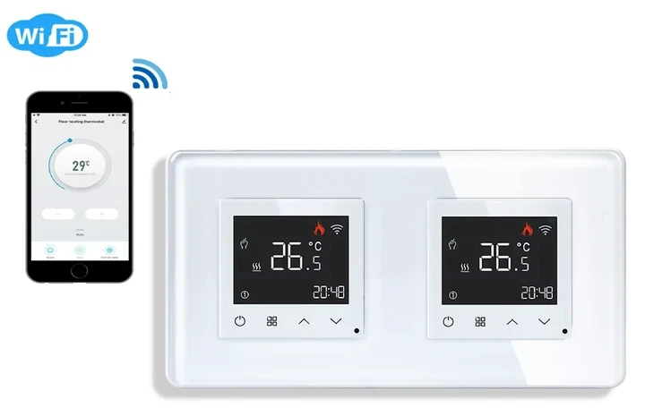 Двозонний WiFi-терморегулятор ELIOS сенсорний білий загартоване скло - зображення 2