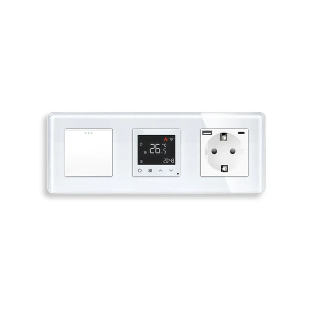 Терморегулятор ELIOS электронный программируемый для теплого пола с USB A+C белый стекло - Фото 1 Терморегулятор ELIOS электронный программируемый для теплого пола с USB A+C белый стекло - изображение 1