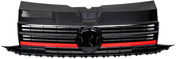 Передняя решетка с красной полоской (под эмблему) для Volkswagen T6 2015-2024 гг - изображение 2