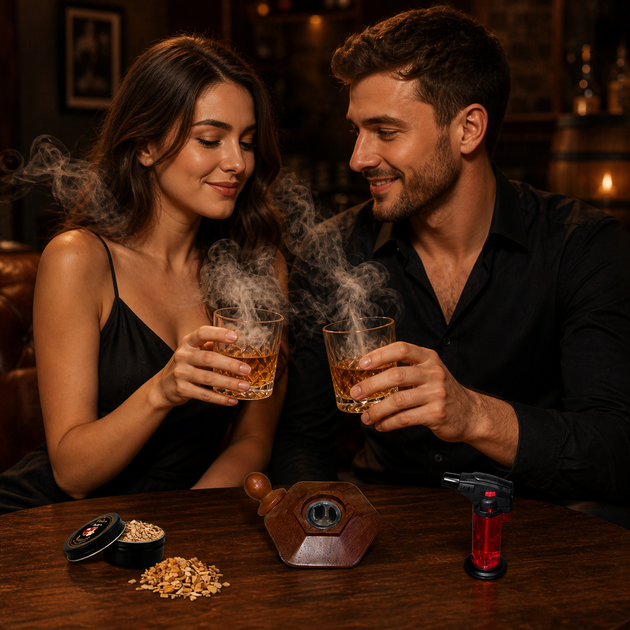 Набір для копчення коктейлів Bartending Premium 8 видів щепи — дерев’яний шестикутний смокер, турбо-запальничка, склянка 295 мл, 6 каменів для віскі, попільничка - Фото 14 Набір для копчення коктейлів Bartending Premium 8 видів щепи — дерев’яний шестикутний смокер, турбо-запальничка, склянка 295 мл, 6 каменів для віскі, попільничка - зображення 14
