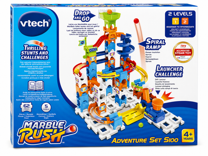 Конструктор VTech Marble Rush Adventure Set S100, 62 деталі, кульковий трек STEM - Фото 8 Конструктор VTech Marble Rush Adventure Set S100, 62 деталі, кульковий трек STEM - зображення 8