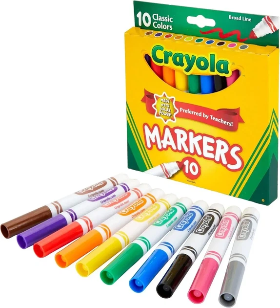 Маркери Crayola Broad Line Markers 10 шт набір фломастери Крайола Оригінал США - Фото 2 Маркери Crayola Broad Line Markers 10 шт набір фломастери Крайола Оригінал США - зображення 2