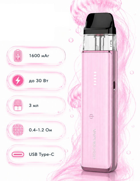 Электронная сигарета Vaporesso XROS 6 Mini Jelly Pink розовая под-система 1600мАч вейп со сменным картриджем 3мл - изображение 2