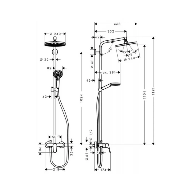 Hansgrohe Crometta S 240 Душова система, хром (27269000) - Фото 3 Hansgrohe Crometta S 240 Душова система, хром (27269000) - зображення 3