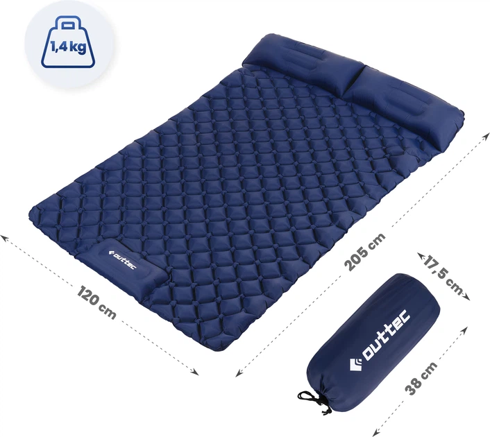 Надувний матрац для кемпінгу Outtec Nylon O-42641 205 x 120 x 15 см двомісний Синій (5905884426418) - зображення 12