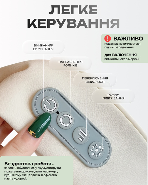 Бездротовий масажер для шиї та плечей з 3D роликами та інфрачервоним підігрівом - зображення 5