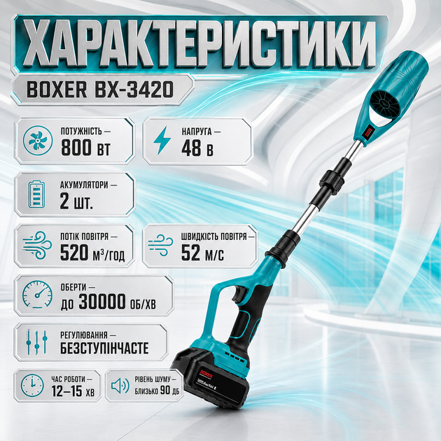 Аккумуляторная воздуходувка Boxer BX-3420, 48 В, для уборки листьев, пыли и садового мусора - изображение 5