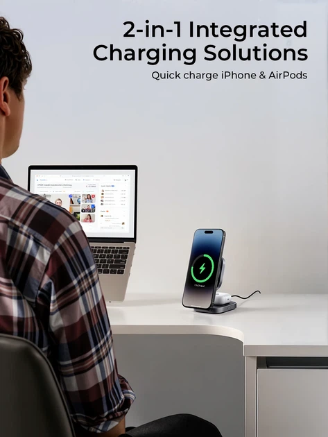 Ładowarka indukcyjna Aukey LC-MC211 MagFusion L 2-in-1 Foldable Qi2 15W - Zdjęcie 6 Ładowarka indukcyjna Aukey LC-MC211 MagFusion L 2-in-1 Foldable Qi2 15W - obraz 6