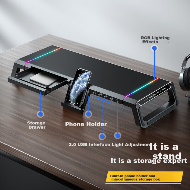 Подставка ICE COOREL T1 для монитора складная с USB 3.0 и беспроводной зарядкой - изображение 4