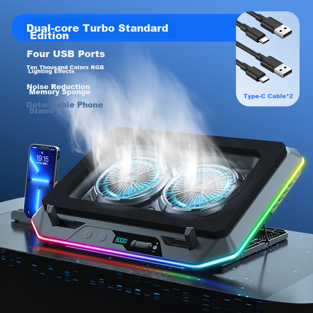 Охлаждающая подставка для ноутбука Ice Coorel A5 2Fan 4USB RGB - изображение 3