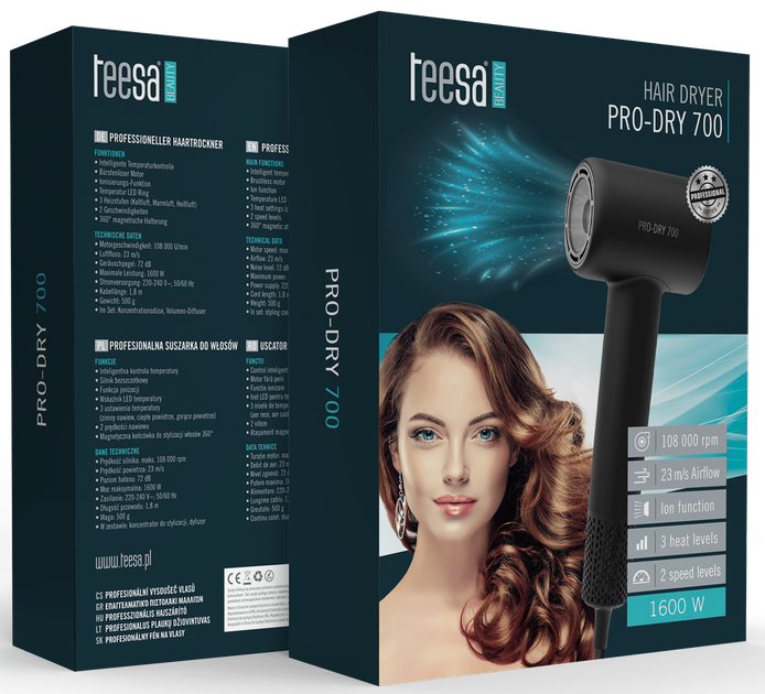 Suszarka do włosów Teesa Pro Dry 700 Czarna (TSA0531) - obraz 6