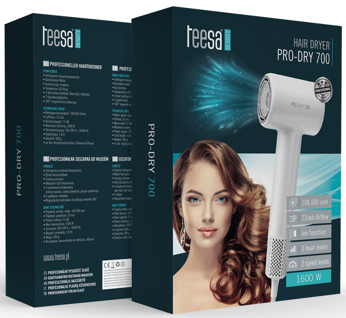 Suszarka do włosów Teesa Pro Dry 700 Biała (TSA0530) - obraz 6