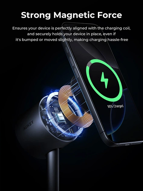 Бездротовий зарядний пристрій AUKEY MagFusion 2X 2-in-1 25W Grey (LC-MC213) - Фото 7 Бездротовий зарядний пристрій AUKEY MagFusion 2X 2-in-1 25W Grey (LC-MC213) - зображення 7