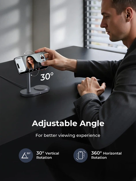 Бездротовий зарядний пристрій AUKEY MagFusion 2X 2-in-1 25W Grey (LC-MC213) - Фото 8 Бездротовий зарядний пристрій AUKEY MagFusion 2X 2-in-1 25W Grey (LC-MC213) - зображення 8