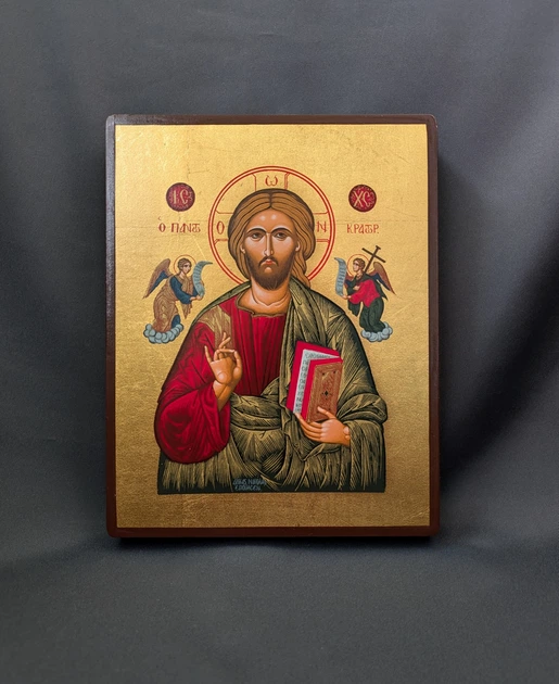 Писаная греческая Икона Пантократор Иисус Христос 15×19 см - Фото 1 Писаная греческая Икона Пантократор Иисус Христос 15×19 см - изображение 1
