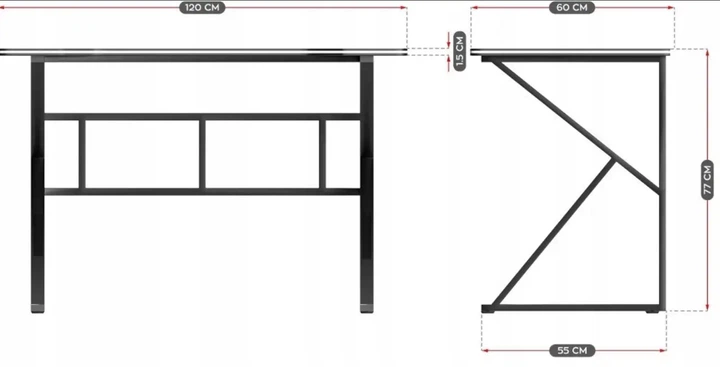 Геймерский компьютерный стол X-TABLE 120×60×77 см Черный, металлические ножки. 2 отверстия для кабелей - изображение 2