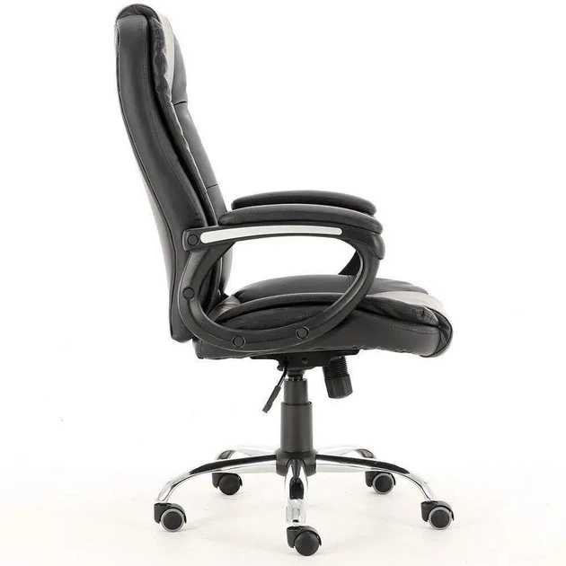 Кресло офисное с подлокотниками Comfort Black, спинка с подголовником, порезиненные колесики - изображение 4