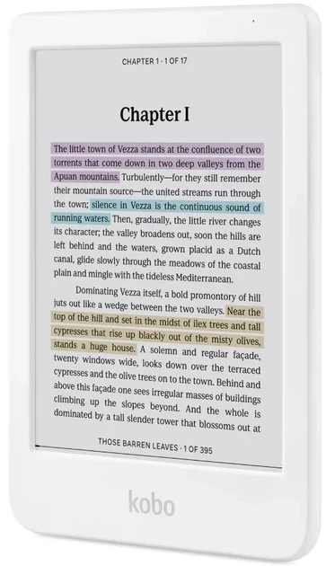Електронна книга 6" Kobo Clara Colour / 16ГБ / Wi-Fi / Bluetooth / Кольоровий сенсорний E-Ink екран (1072 × 1448) / Налаштовувана яскравість / Вологозахищеність IPX8 / Біла (N367-KU-WH-K-CK) (102182305) - Уцінка - Фото 2 Електронна книга 6" Kobo Clara Colour / 16ГБ / Wi-Fi / Bluetooth / Кольоровий сенсорний E-Ink екран (1072 × 1448) / Налаштовувана яскравість / Вологозахищеність IPX8 / Біла (N367-KU-WH-K-CK) (102182305) - Уцінка - зображення 2