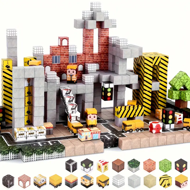 Магнітний конструктор Minecraft 128 шт + ПОДАРУНОК 3 фігурки по грі Майнкрафт Промисловий Mk001037 - зображення 6